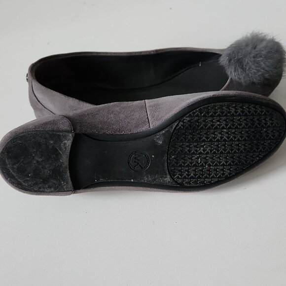 MICHAEL KORS | Remi Rabbit Fur Pom Suede Ballet Flats Gray Sz 9M - Picture 6 of 6